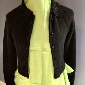 Vintage Croquet Club black bolero length beaded cardigan sweater